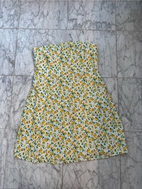 Old Navy Floral Yellow & Green Strapless Dress